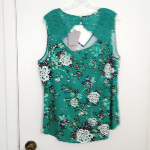 Daniel Rainn Fantine Green Floral Crochet Sleeveless Top - Picture 5 of 8